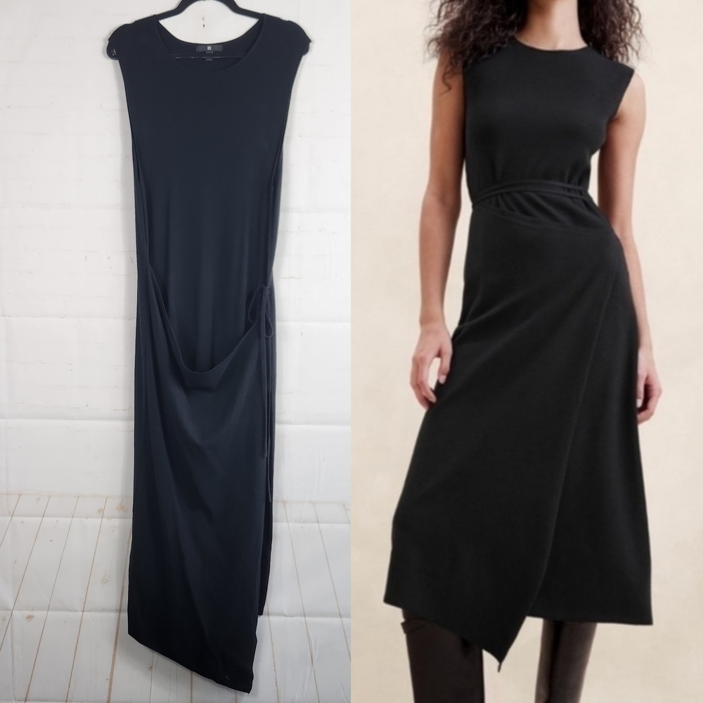 Banana Republic Workwear Cece Knit Faux Wrap Asymmetrical Sweater Dress Black XL